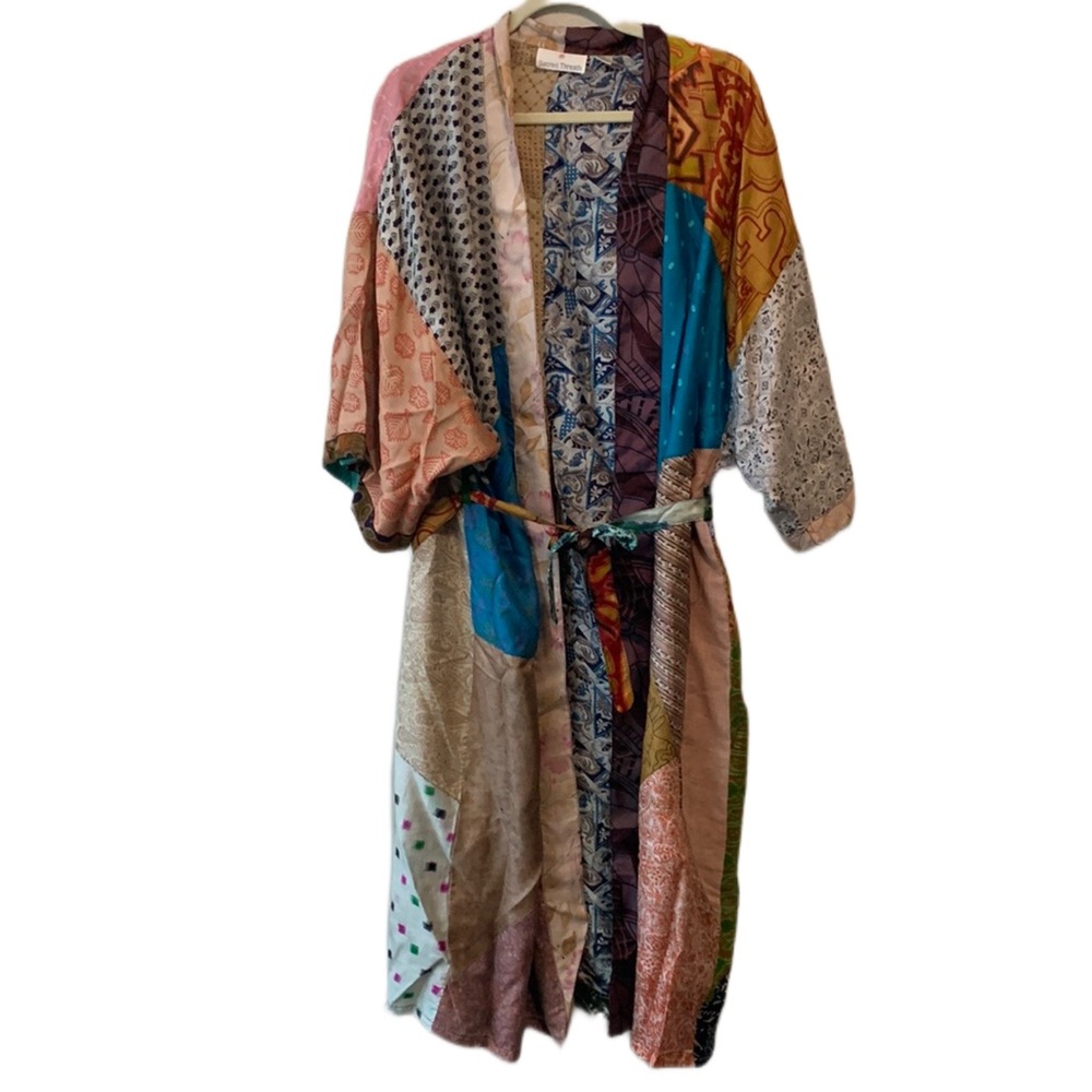 Sacred Threads Boho Patchwork Silk Robe
